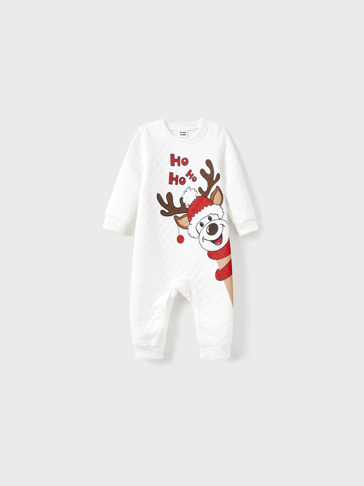 Christmas Family Matching Reindeer Print Long-sleeve Tops White
