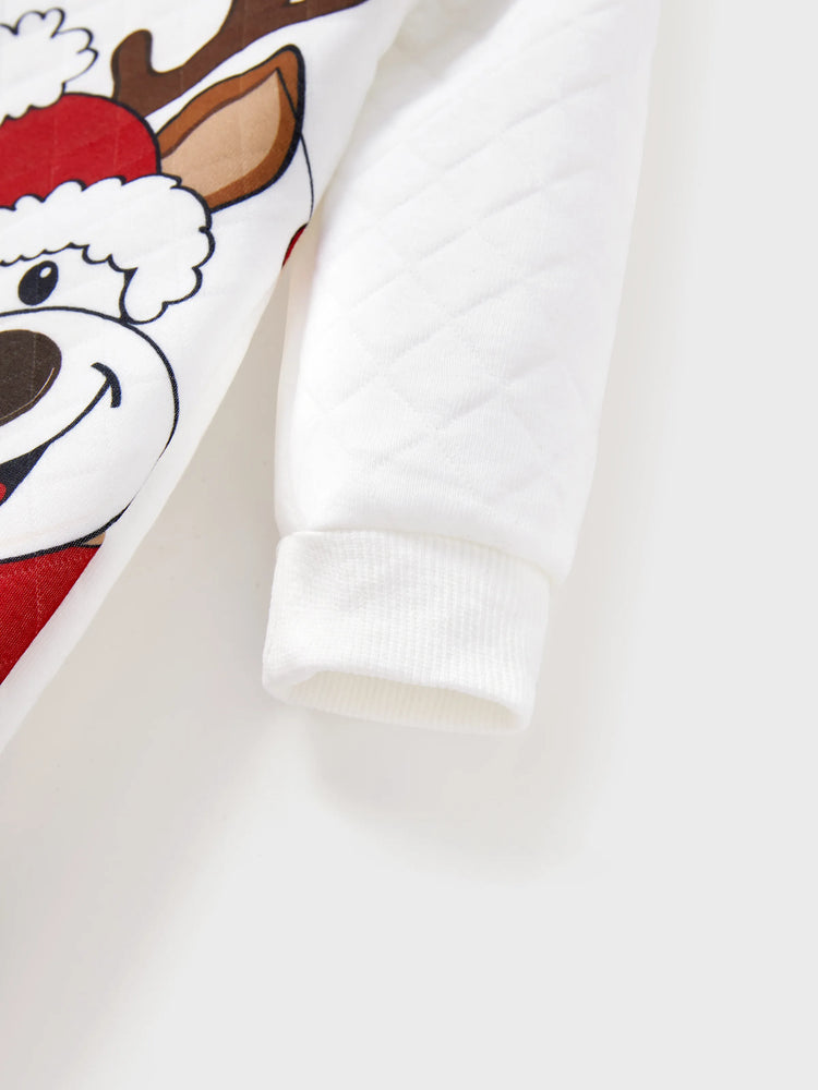 Christmas Family Matching Reindeer Print Long-sleeve Tops White