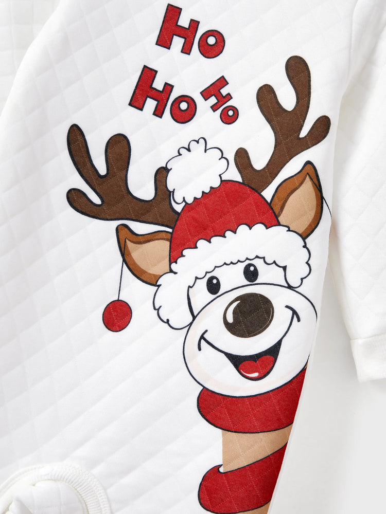 Christmas Family Matching Reindeer Print Long-sleeve Tops White