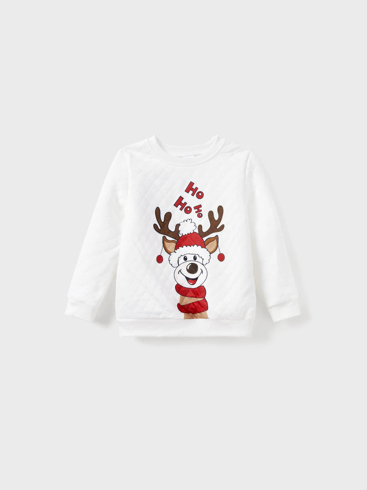 Christmas Family Matching Reindeer Print Long-sleeve Tops White