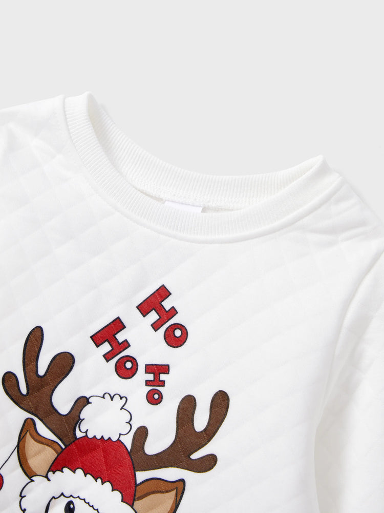 Christmas Family Matching Reindeer Print Long-sleeve Tops White