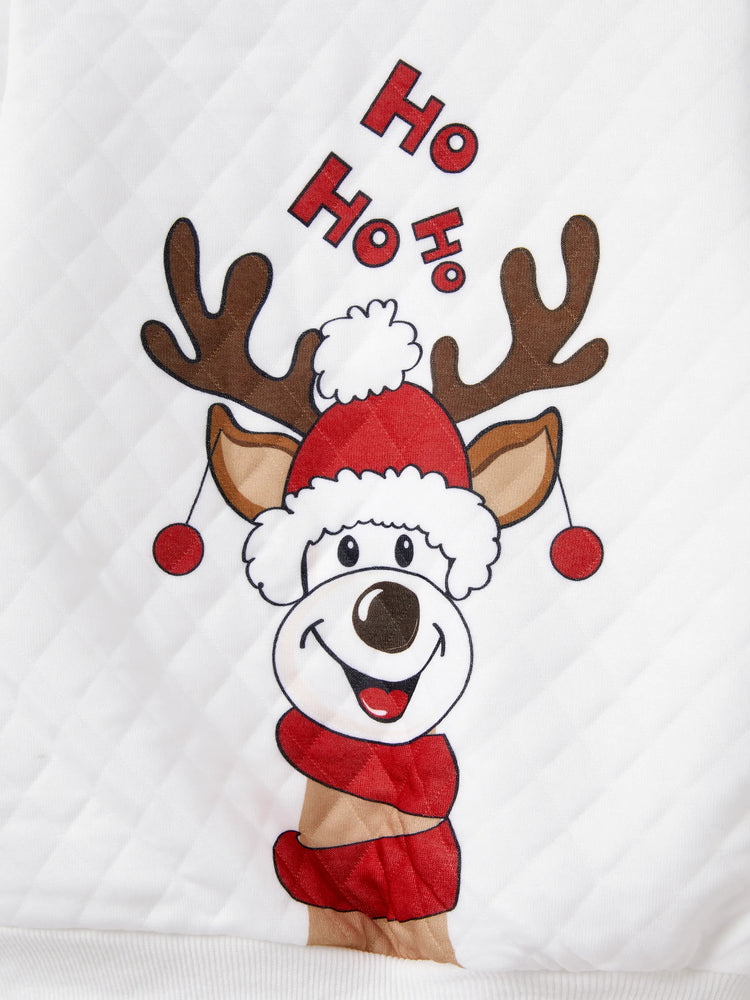 Christmas Family Matching Reindeer Print Long-sleeve Tops White