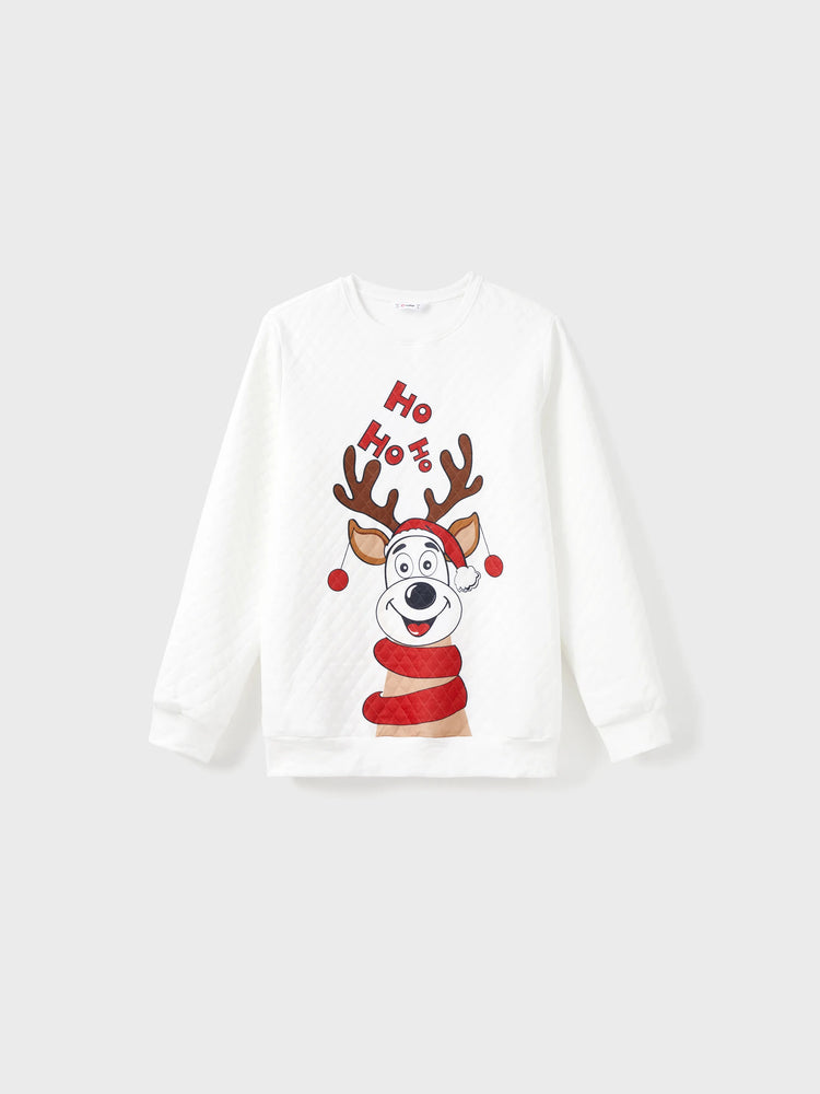 Christmas Family Matching Reindeer Print Long-sleeve Tops White
