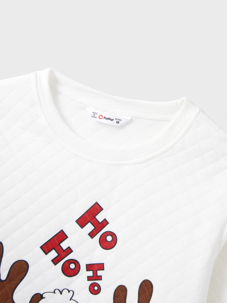 Christmas Family Matching Reindeer Print Long-sleeve Tops White