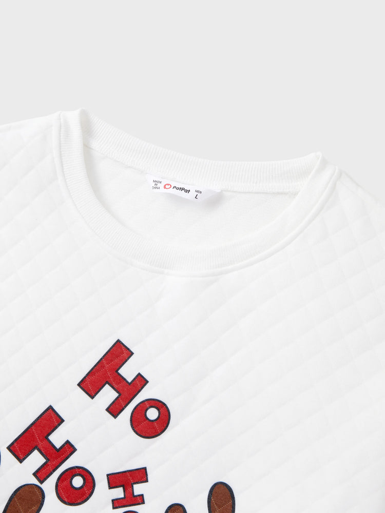 Christmas Family Matching Reindeer Print Long-sleeve Tops White