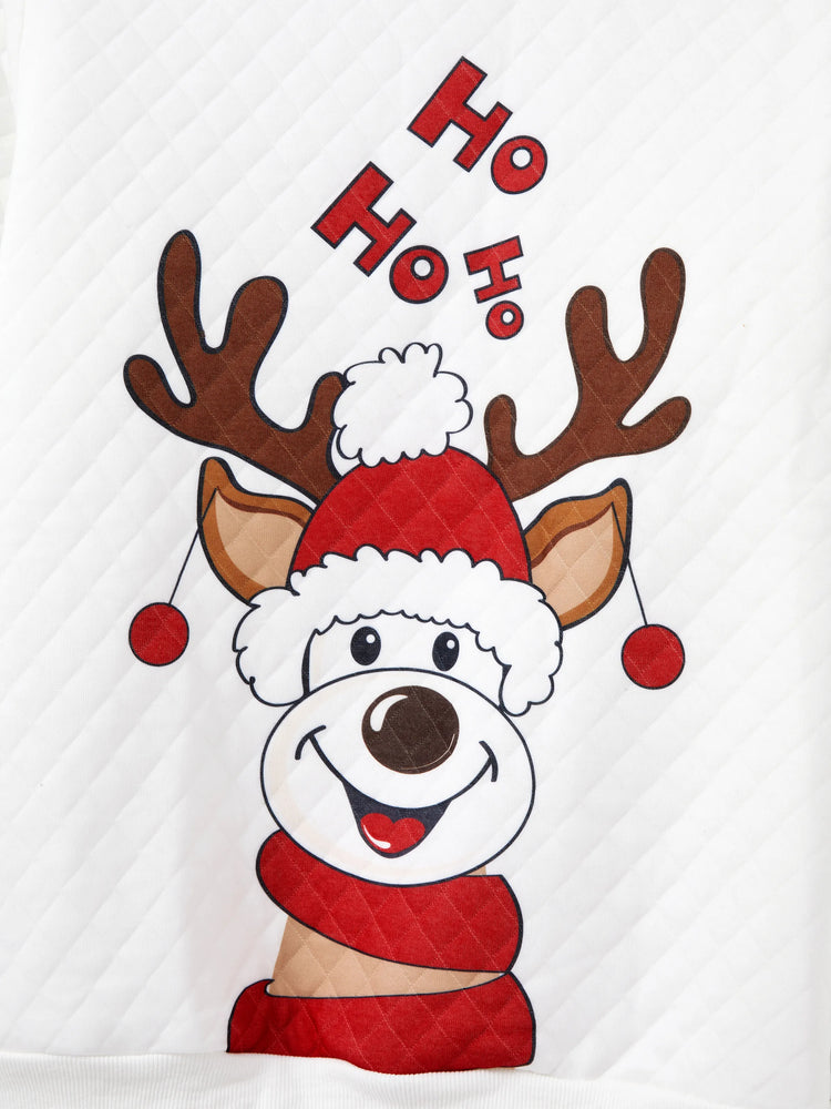 Christmas Family Matching Reindeer Print Long-sleeve Tops White