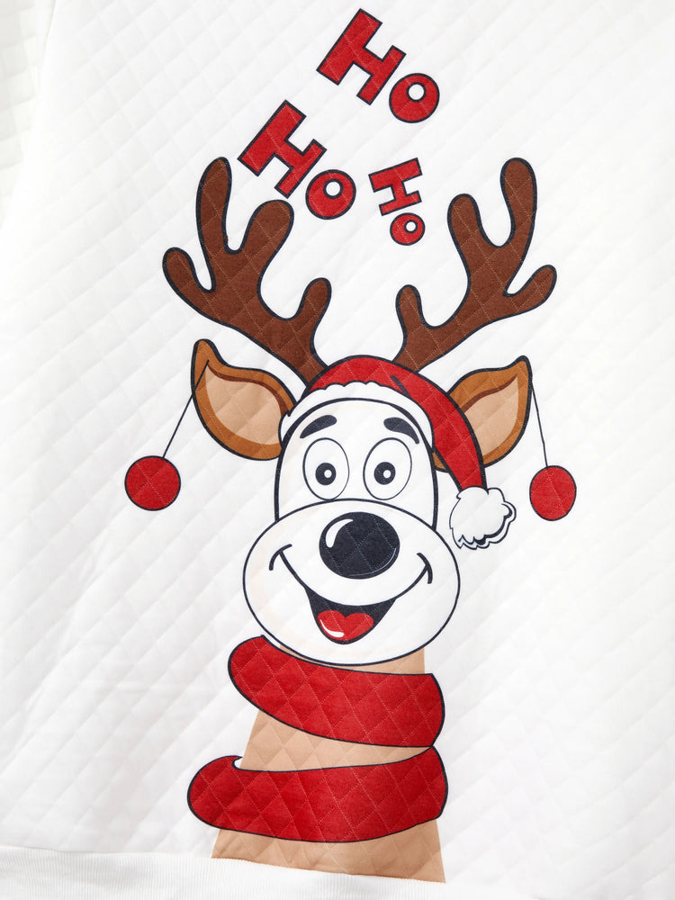 Christmas Family Matching Reindeer Print Long-sleeve Tops White