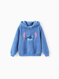 Sweat-shirt à capuche et manches longues en peluche brodée avec motif Stitch de Disney pour garçon, 1 pièce, bleu