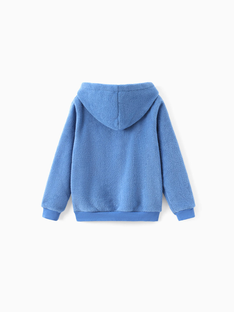 Sweat-shirt à capuche et manches longues en peluche brodée avec motif Stitch de Disney pour garçon, 1 pièce, bleu
