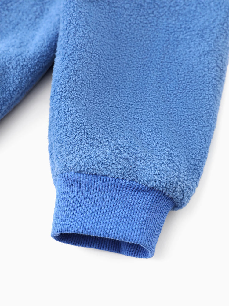 Sweat-shirt à capuche et manches longues en peluche brodée avec motif Stitch de Disney pour garçon, 1 pièce, bleu