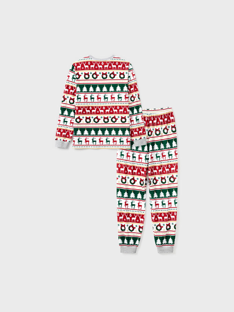 Christmas Pajamas Family Matching Allover Reindeer/Xmas Tree Pattern PJs Sets with Christmas Socks ColorBlock