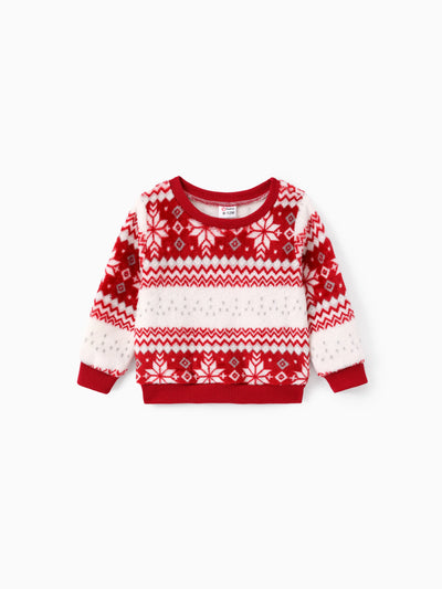Sweat-shirt de Noël en flanelle pour bébé garçon/fille, motif flocon de neige, rouge