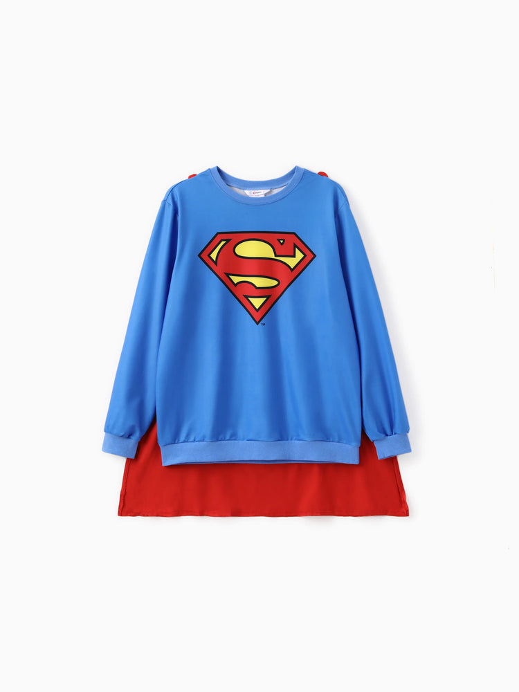Costume de cosplay assorti de la Ligue des Justiciers, sweat-shirt à manches longues, robe et combinaison avec cape multicolore, logo Superman/Wonder Woman imprimé