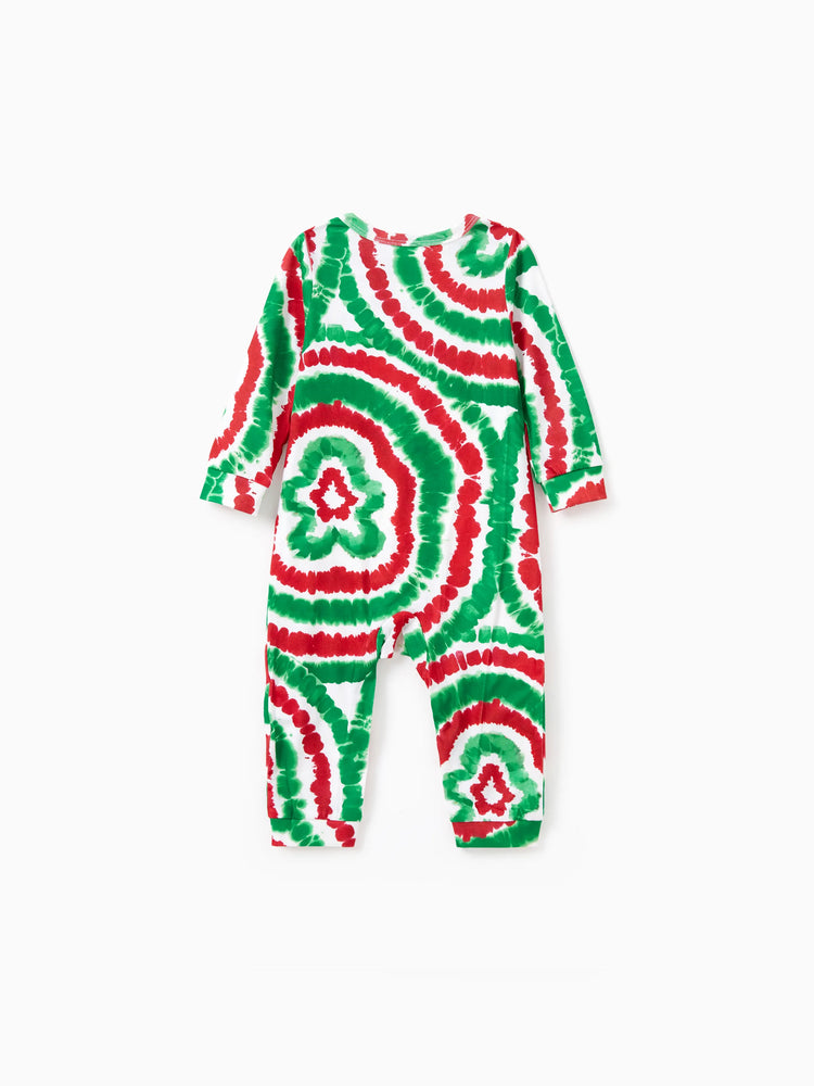 Ensemble pyjama de Noël familial rouge et vert motif bonhomme en pain d'épices tie-dye avec chaussettes de Noël multicolores
