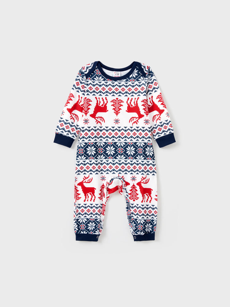 Christmas Family Matching Allover Print Long-sleeve Pajamas Sets (Flame Resistant) BLUEWHITE