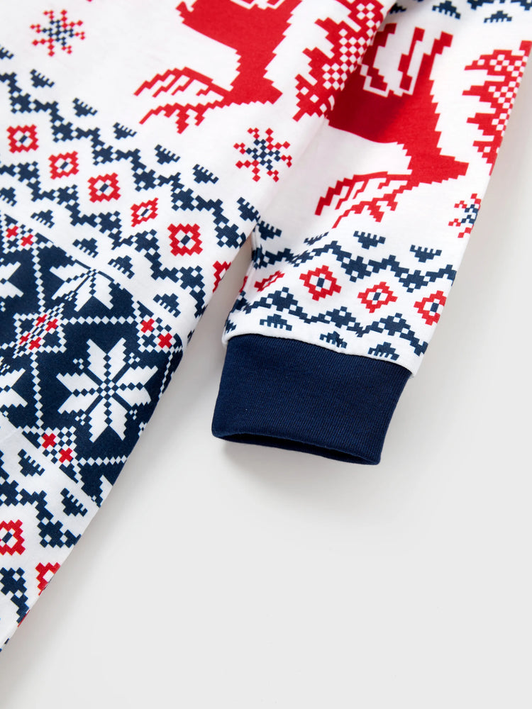 Christmas Family Matching Allover Print Long-sleeve Pajamas Sets (Flame Resistant) BLUEWHITE