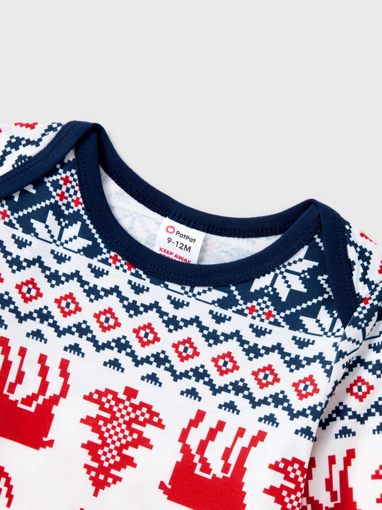 Christmas Family Matching Allover Print Long-sleeve Pajamas Sets (Flame Resistant) BLUEWHITE