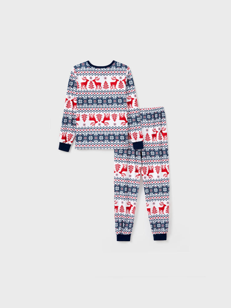 Christmas Family Matching Allover Print Long-sleeve Pajamas Sets (Flame Resistant) BLUEWHITE