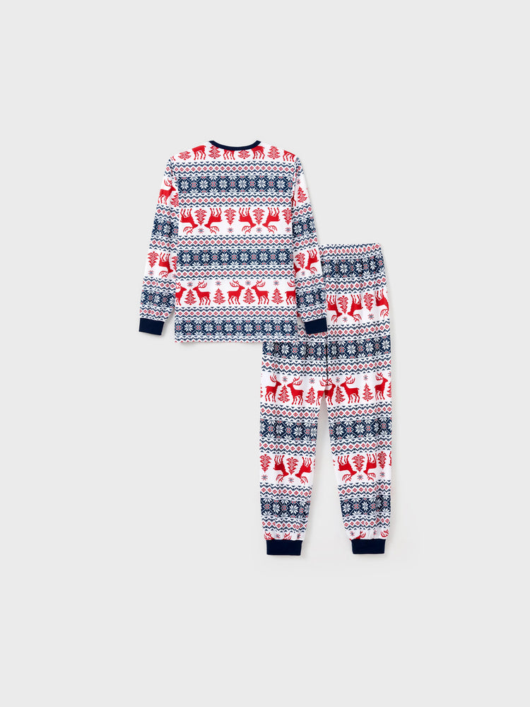 Christmas Family Matching Allover Print Long-sleeve Pajamas Sets (Flame Resistant) BLUEWHITE