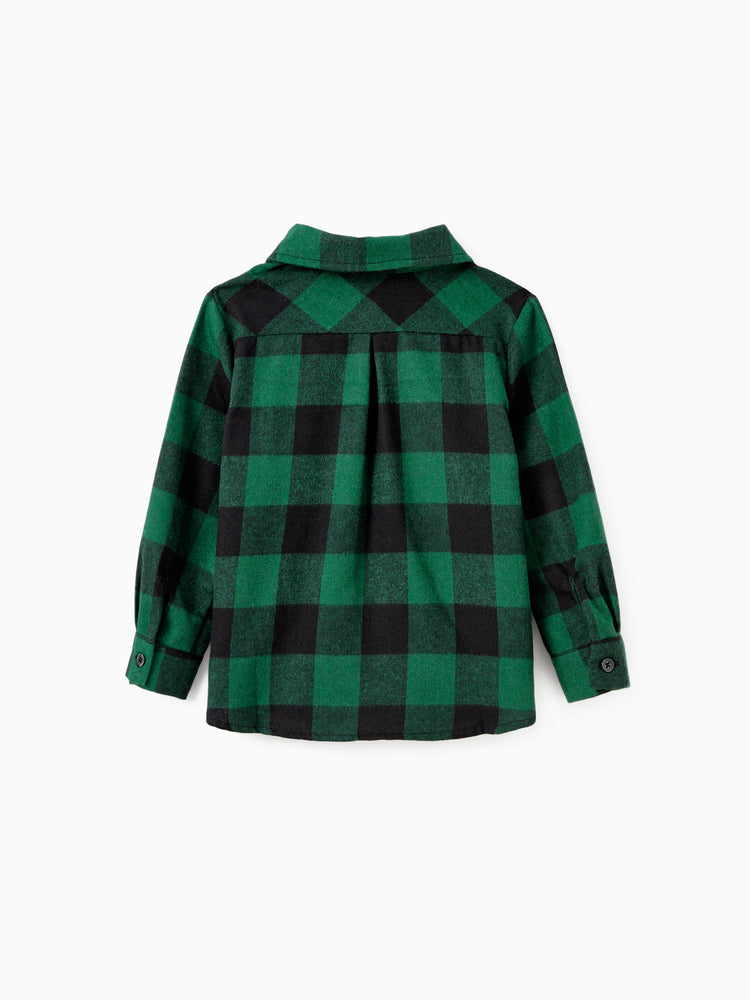 Ensembles familiaux assortis : chemise à manches longues à carreaux verts ou robe en tulle vert foncé