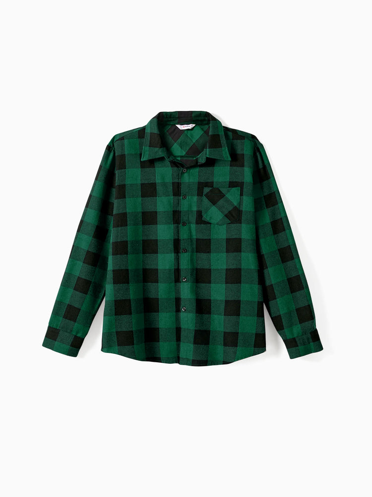 Ensembles familiaux assortis : chemise à manches longues à carreaux verts ou robe en tulle vert foncé