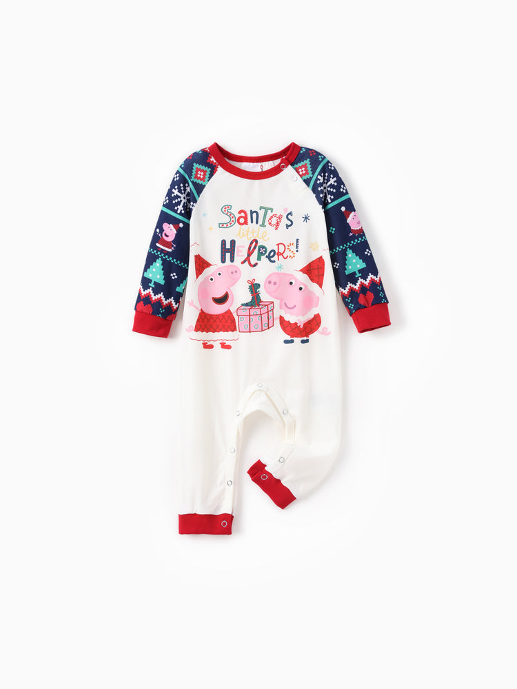 Peppa Pig Family matching Christmas Print Colorblock Pajamas Sets with Christmas Socks