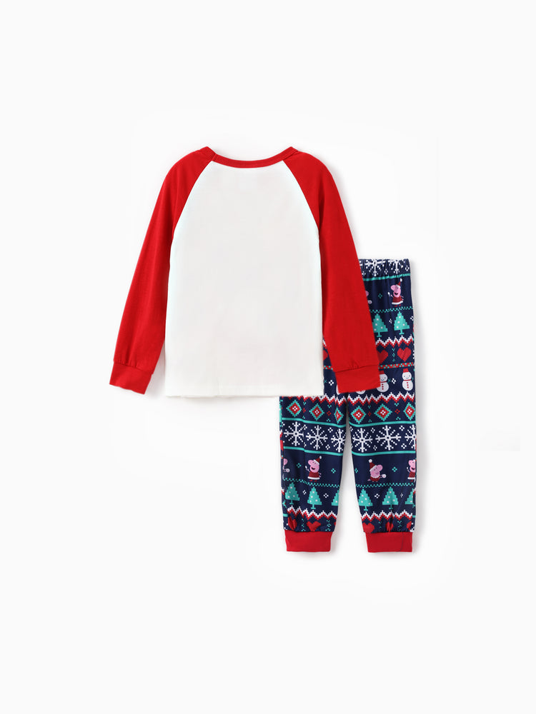 Peppa Pig Family matching Christmas Print Colorblock Pajamas Sets with Christmas Socks