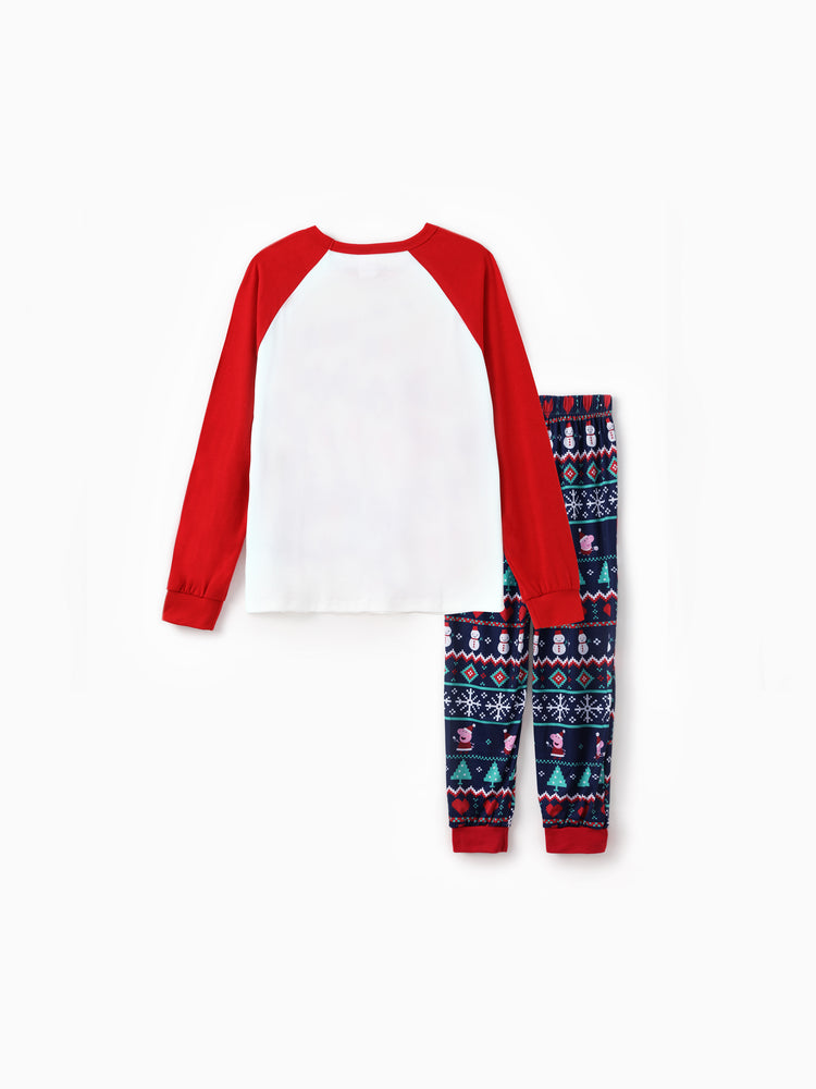 Peppa Pig Family matching Christmas Print Colorblock Pajamas Sets with Christmas Socks