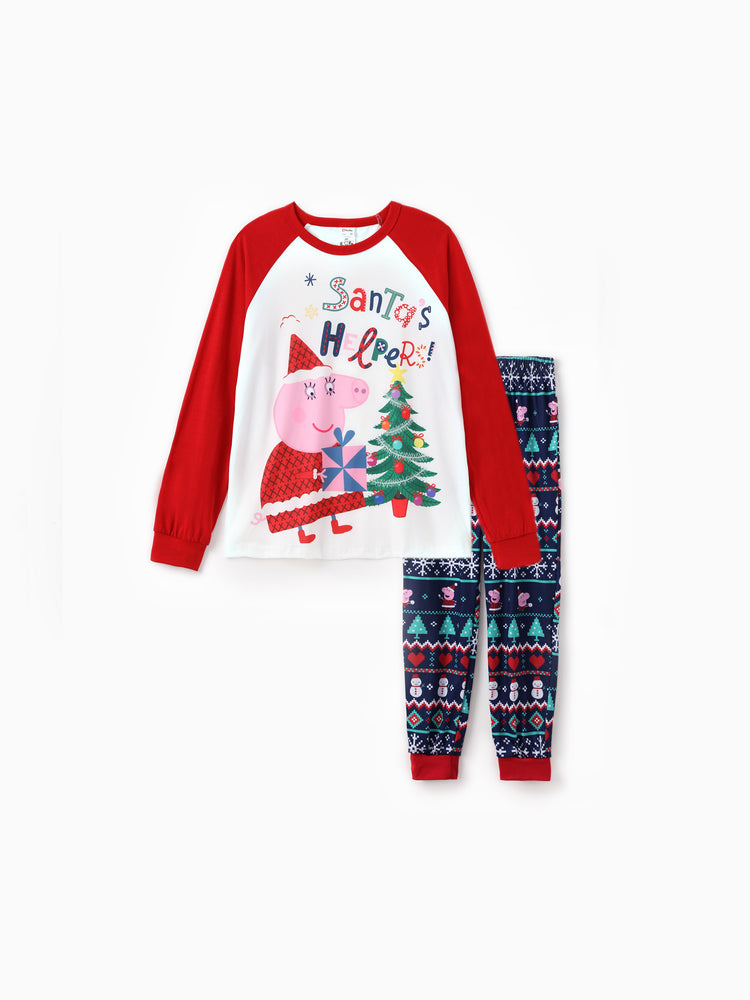 Peppa Pig Family matching Christmas Print Colorblock Pajamas Sets with Christmas Socks