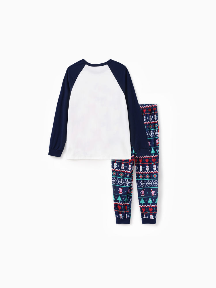 Peppa Pig Family matching Christmas Print Colorblock Pajamas Sets with Christmas Socks