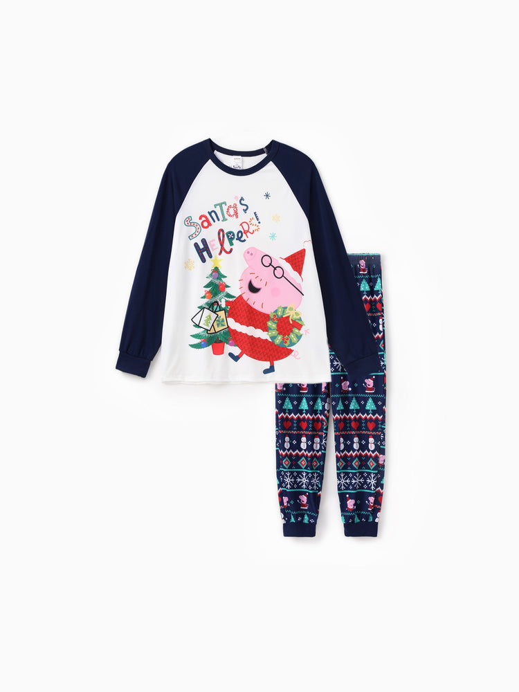 Peppa Pig Family matching Christmas Print Colorblock Pajamas Sets with Christmas Socks