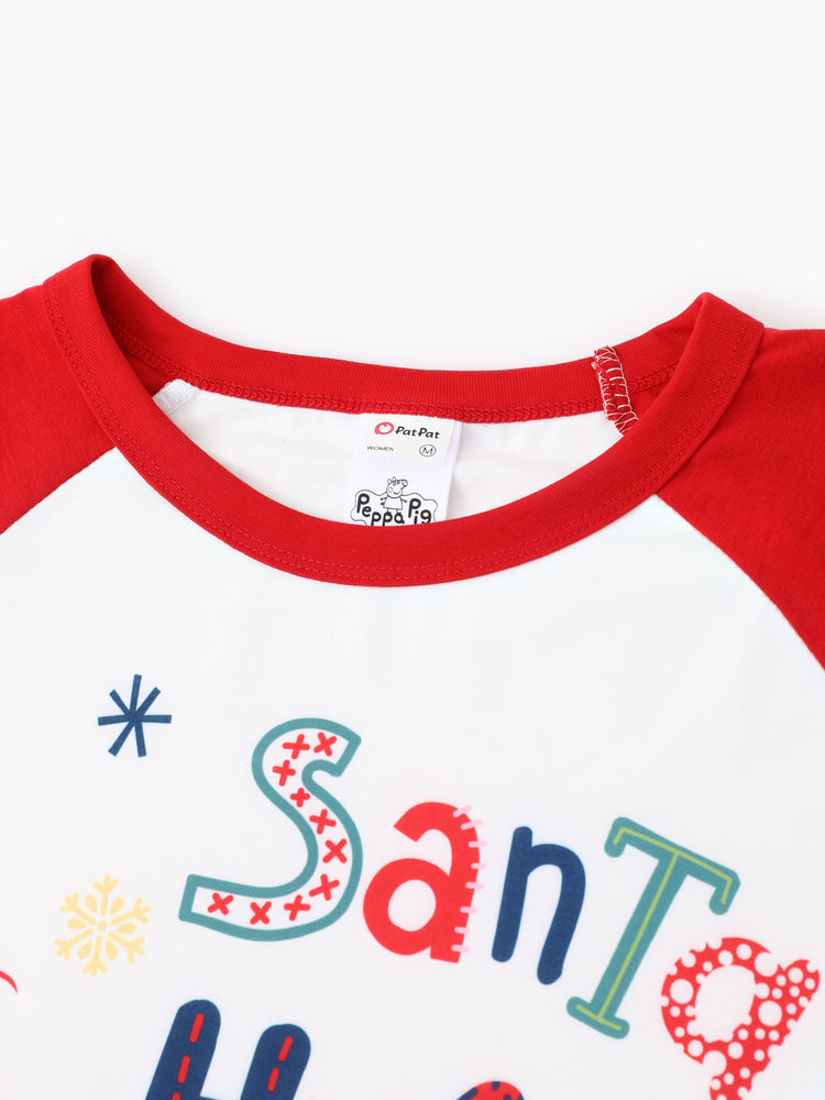 Peppa Pig Family matching Christmas Print Colorblock Pajamas Sets with Christmas Socks
