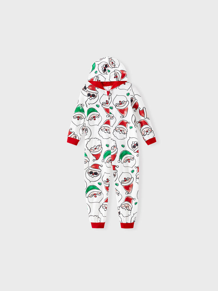 Christmas Matching Family Pajamas Set Santa Claus Allover Print Hooded Onesie PJS with Christmas Socks ColorBlock