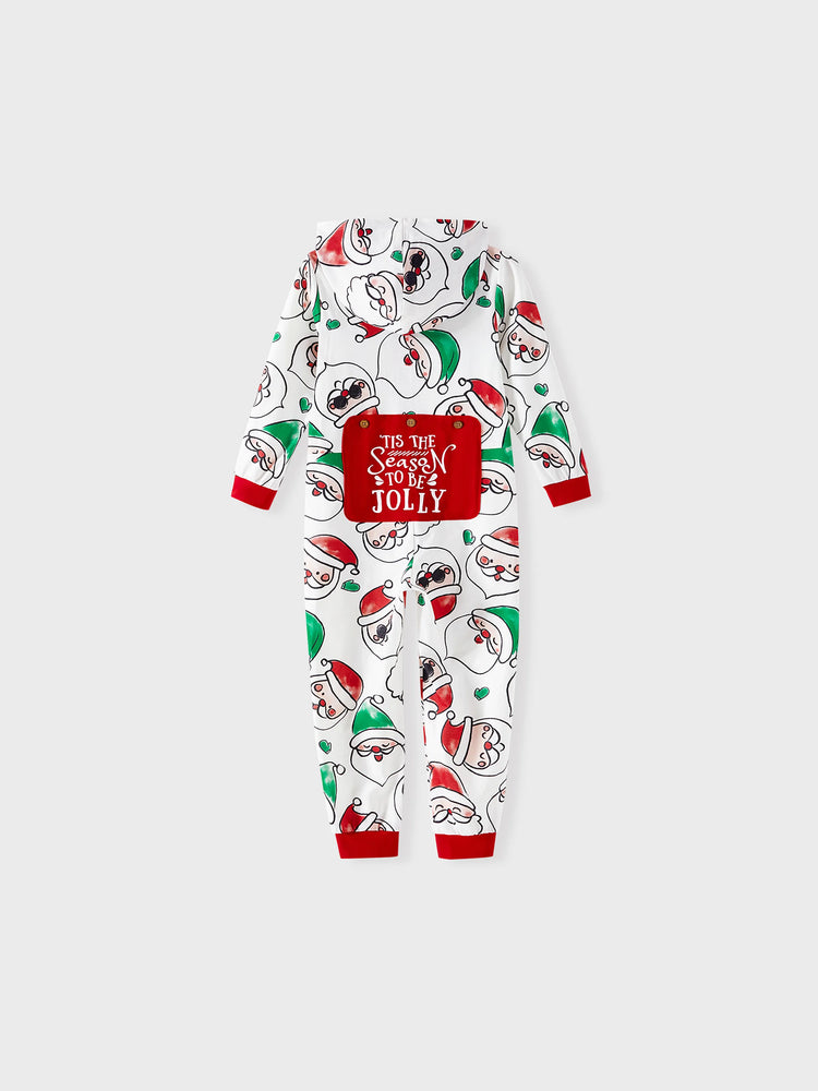 Christmas Matching Family Pajamas Set Santa Claus Allover Print Hooded Onesie PJS with Christmas Socks ColorBlock