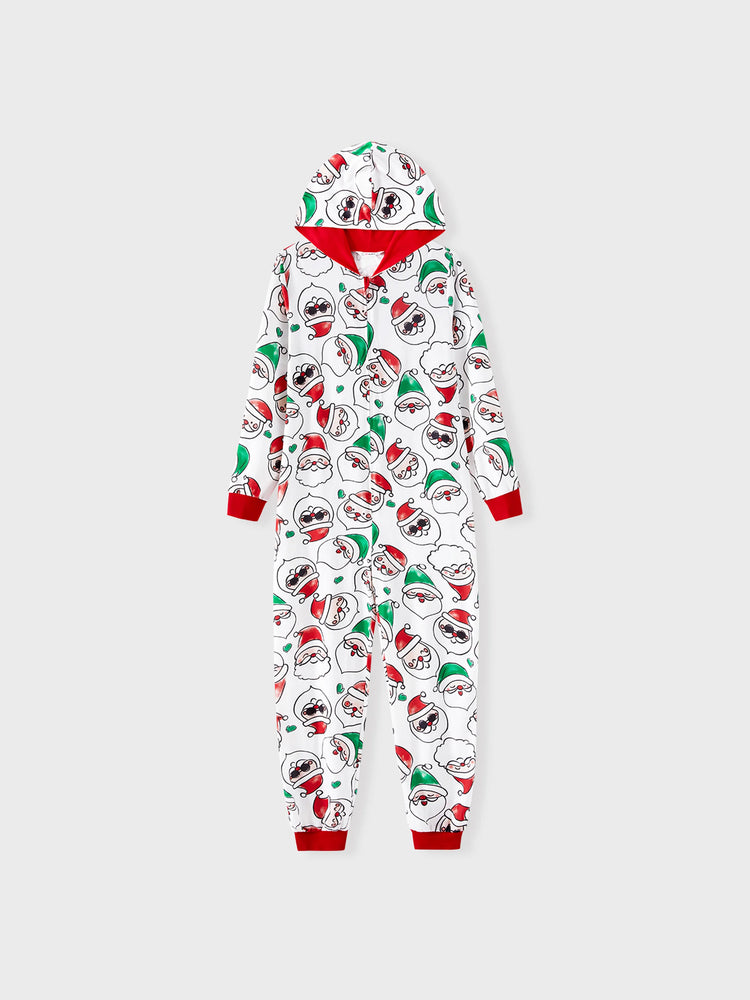 Christmas Matching Family Pajamas Set Santa Claus Allover Print Hooded Onesie PJS with Christmas Socks ColorBlock