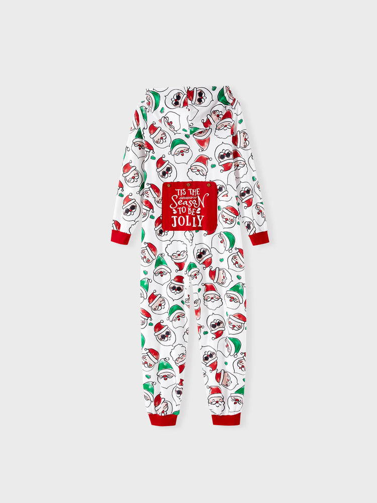 Christmas Matching Family Pajamas Set Santa Claus Allover Print Hooded Onesie PJS with Christmas Socks ColorBlock
