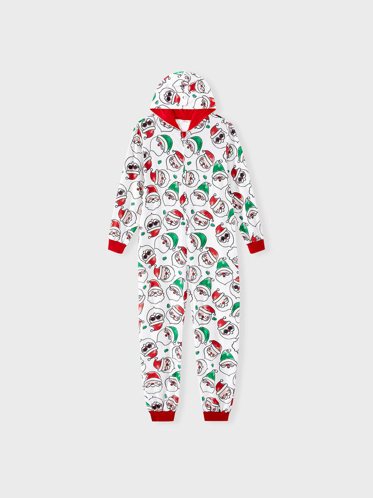 Christmas Matching Family Pajamas Set Santa Claus Allover Print Hooded Onesie PJS with Christmas Socks ColorBlock