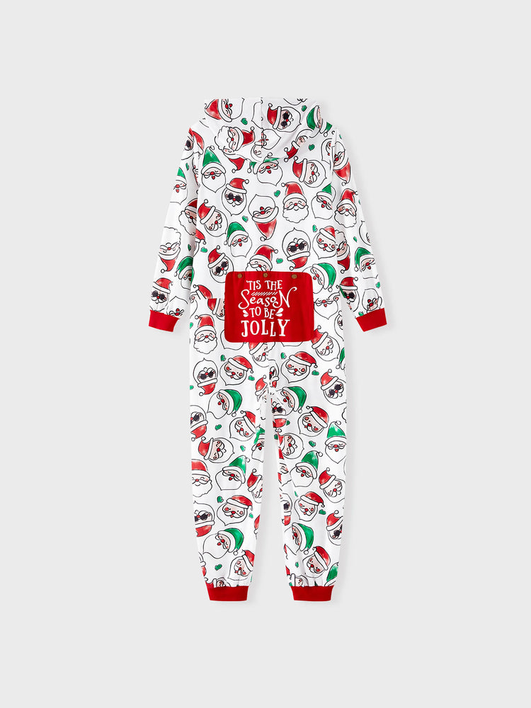 Christmas Matching Family Pajamas Set Santa Claus Allover Print Hooded Onesie PJS with Christmas Socks ColorBlock