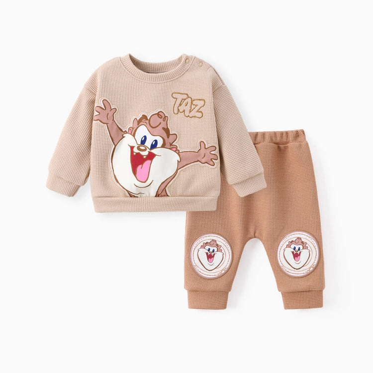Looney Tunes Baby Boy/Girl 2pcs Character Embroidered Long-sleeve Knitted Top And Pants Set Brown