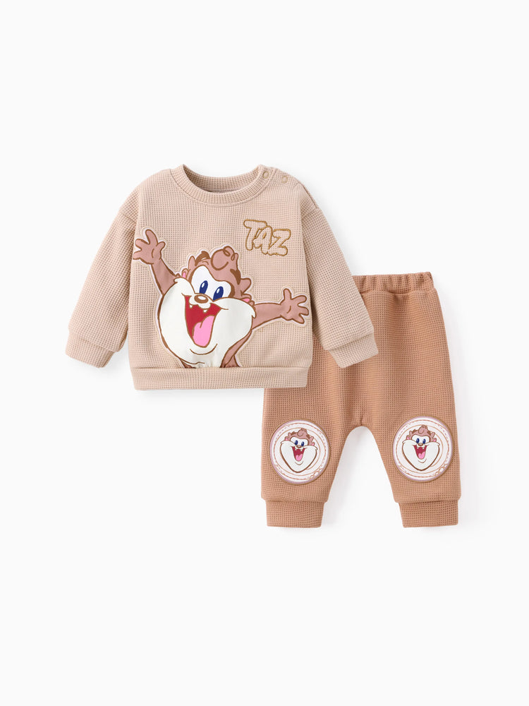 Looney Tunes Baby Boy/Girl 2pcs Character Embroidered Long-sleeve Knitted Top And Pants Set Brown