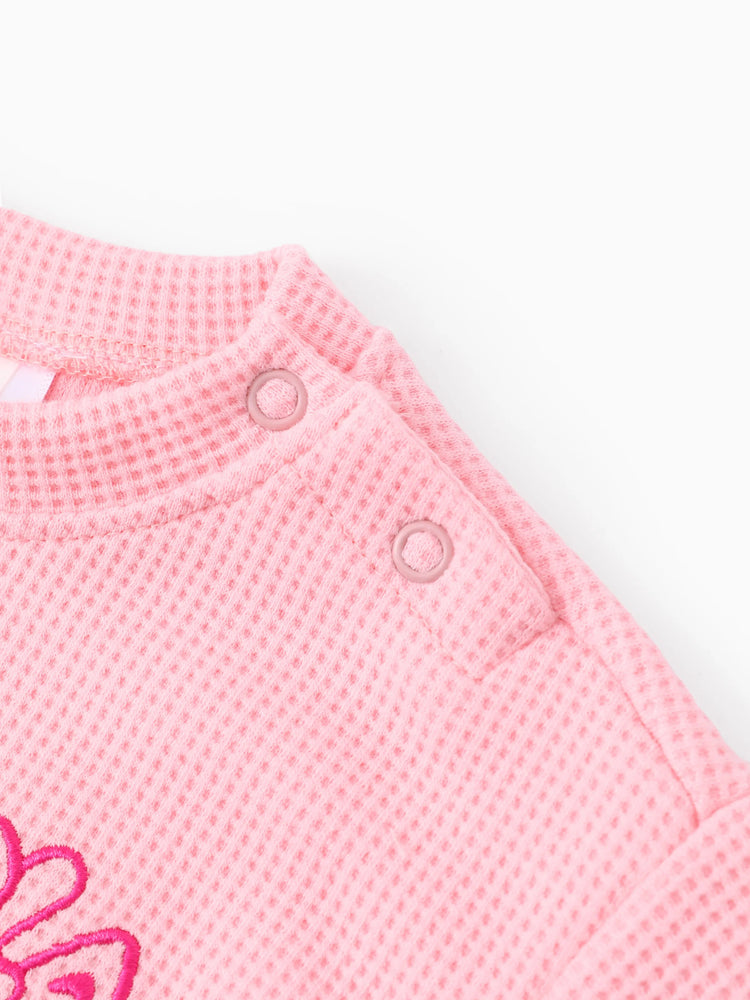 Ensemble 2 pièces haut à manches longues et pantalon en tricot brodé pour bébé fille, motif Looney Tunes, rose