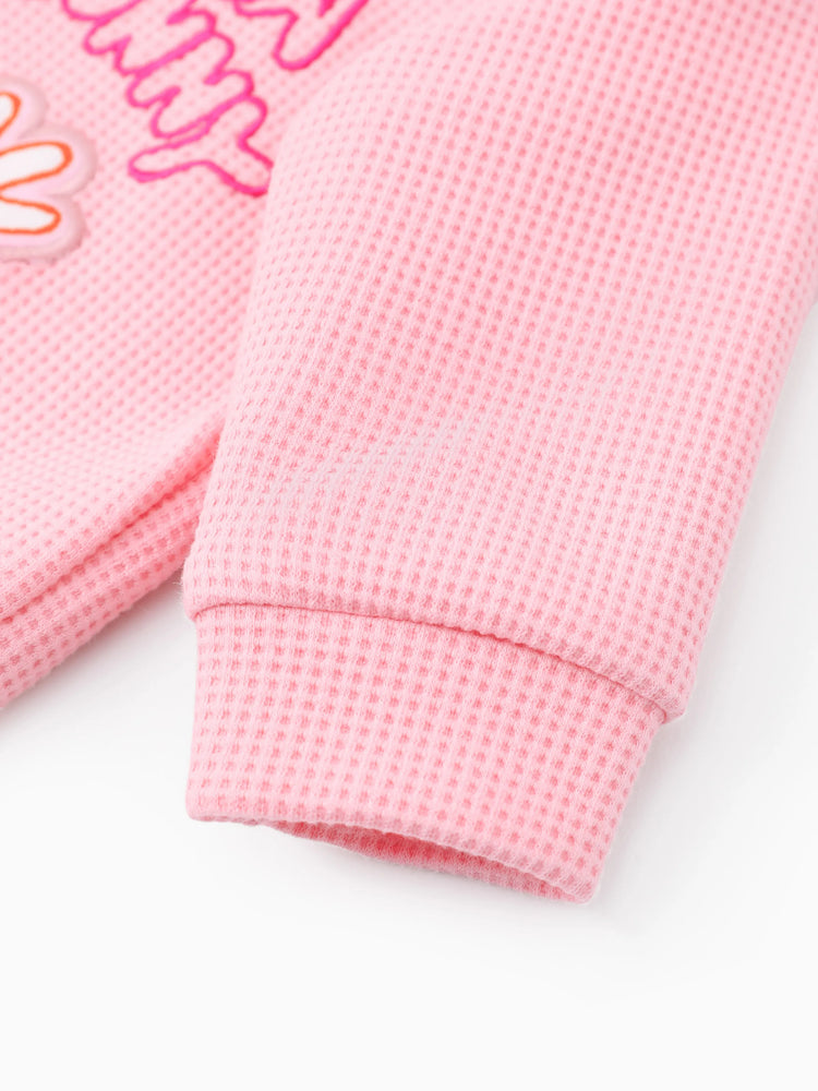 Ensemble 2 pièces haut à manches longues et pantalon en tricot brodé pour bébé fille, motif Looney Tunes, rose