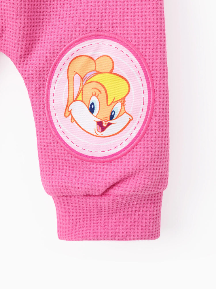 Ensemble 2 pièces haut à manches longues et pantalon en tricot brodé pour bébé fille, motif Looney Tunes, rose