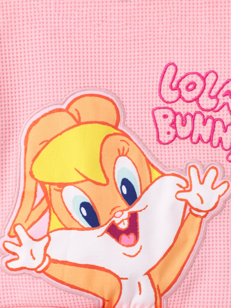 Ensemble 2 pièces haut à manches longues et pantalon en tricot brodé pour bébé fille, motif Looney Tunes, rose