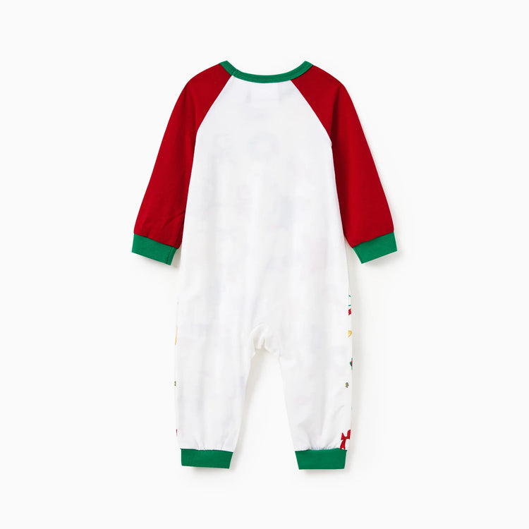 SpongeBob Schwammkopf Familie passendes Weihnachtsdruck Colorblock Pyjama Set (schwer entflammbar) rot-Weiss