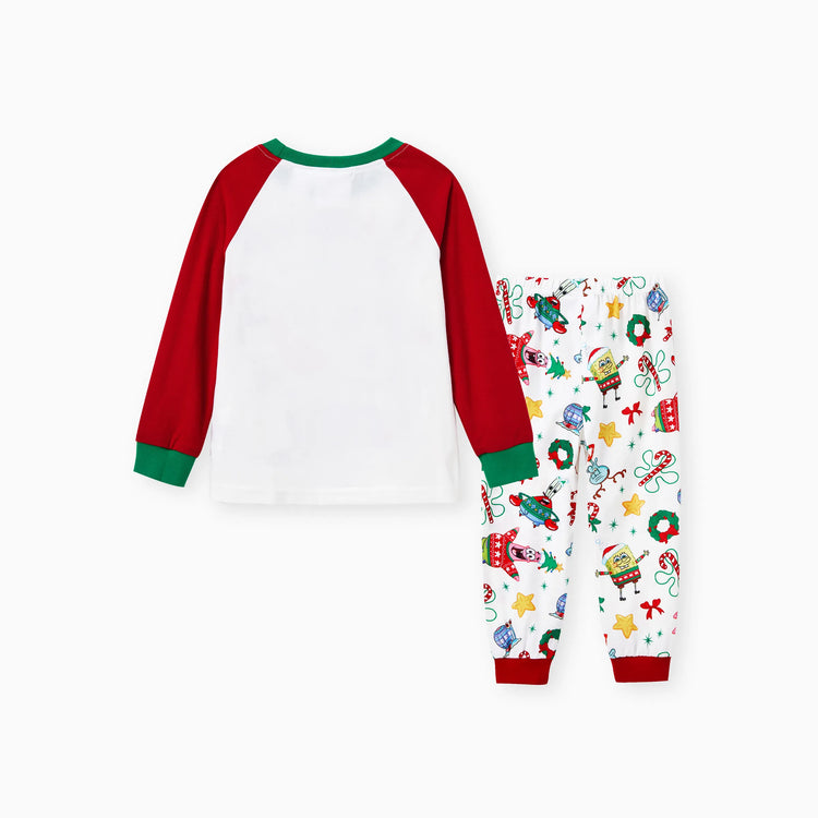 SpongeBob Schwammkopf Familie passendes Weihnachtsdruck Colorblock Pyjama Set (schwer entflammbar) rot-Weiss