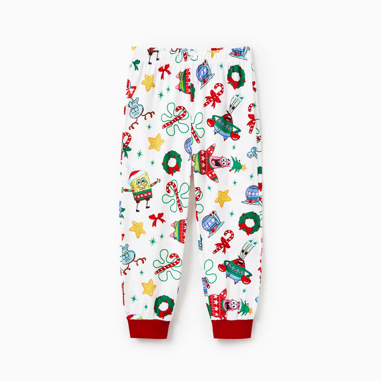 SpongeBob Schwammkopf Familie passendes Weihnachtsdruck Colorblock Pyjama Set (schwer entflammbar) rot-Weiss