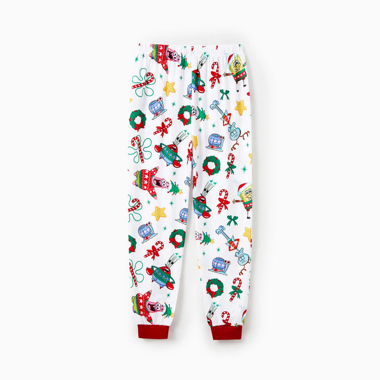 SpongeBob Schwammkopf Familie passendes Weihnachtsdruck Colorblock Pyjama Set (schwer entflammbar) rot-Weiss