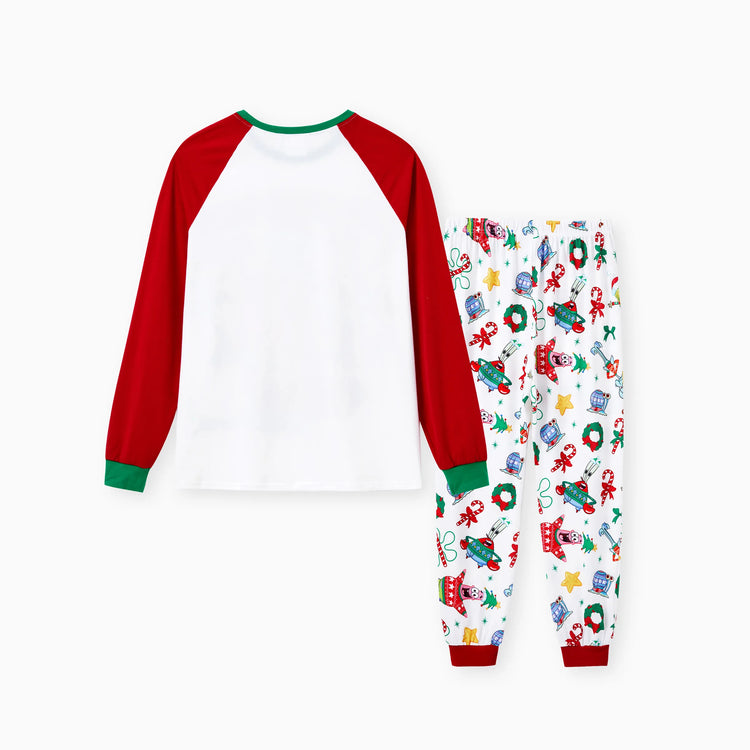 SpongeBob Schwammkopf Familie passendes Weihnachtsdruck Colorblock Pyjama Set (schwer entflammbar) rot-Weiss