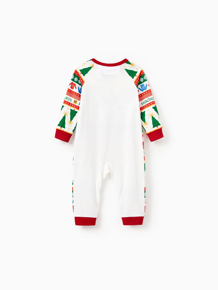 Harry Potter Christmas Matching Family Pajamas Set Christmas Tree Owl Pattern Long-sleeve PJS with Christmas Socks Red